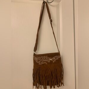 Bohemian Brown Suede Fringe Crossbody Bag NEW W/ Dustbag